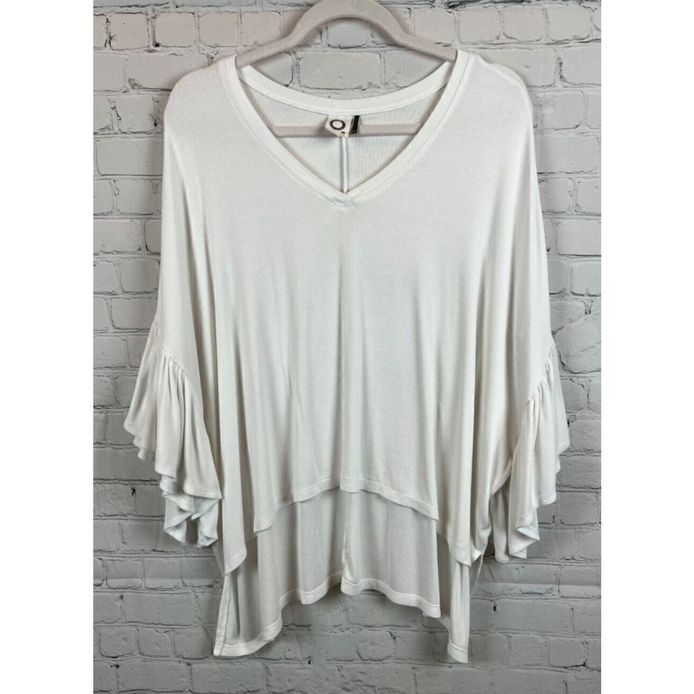 AKEMI + KIN ANTHROPOLOGIE oversized white knit short frill top blouse XS/S